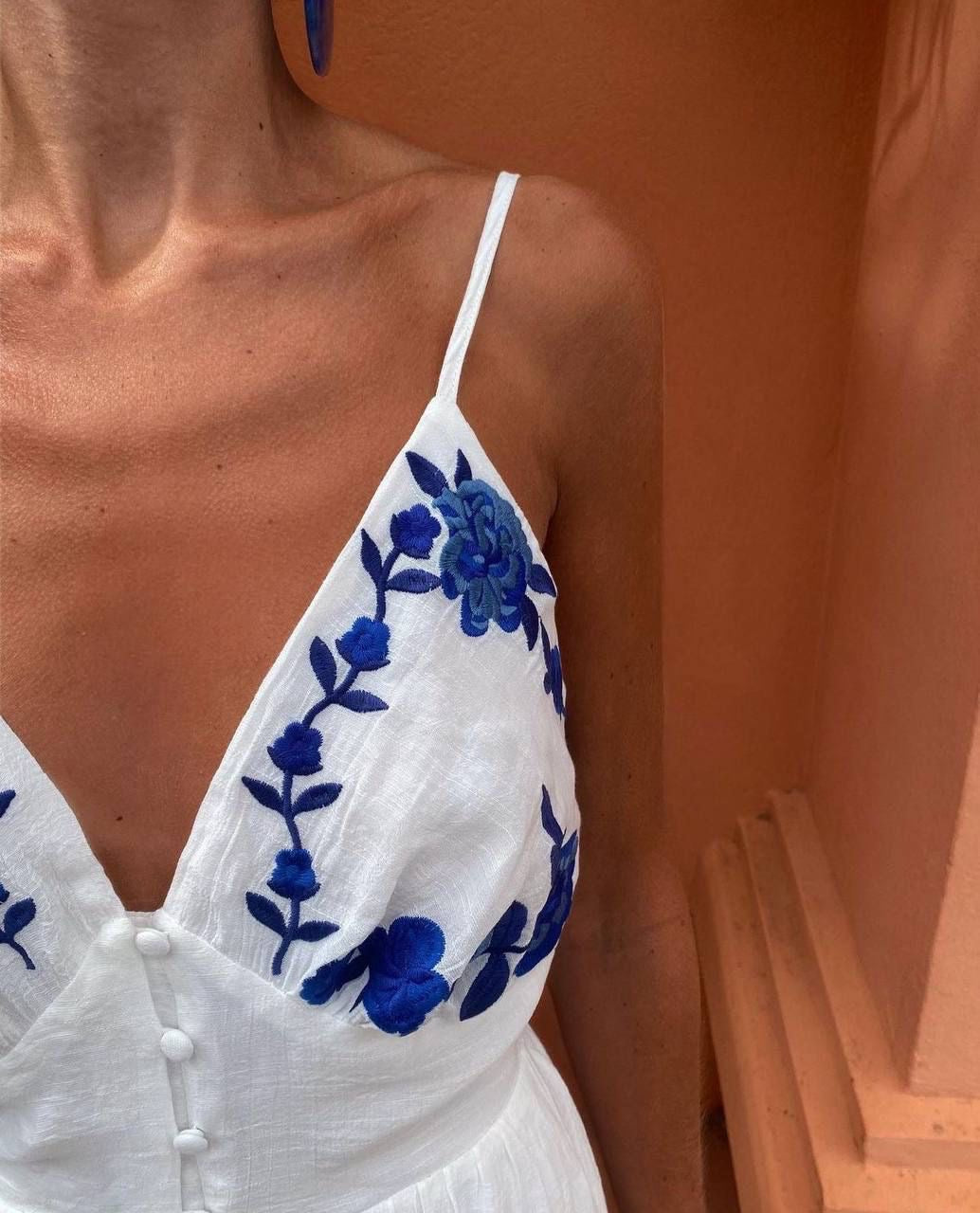 Blue and white dress