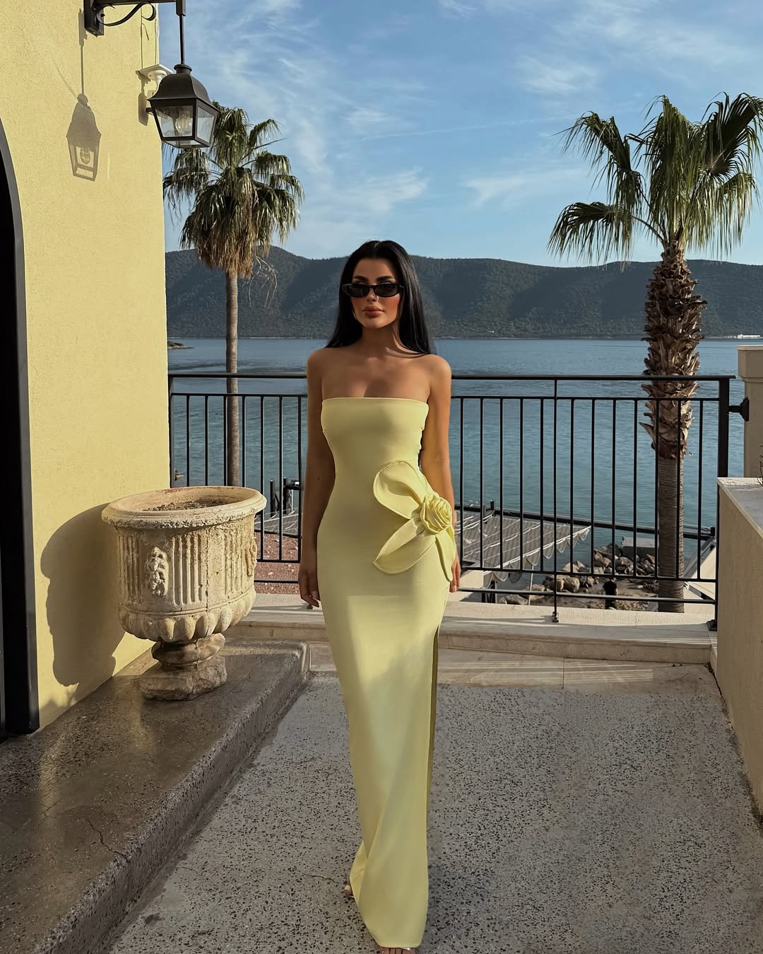 Side Flower Yellow Dress