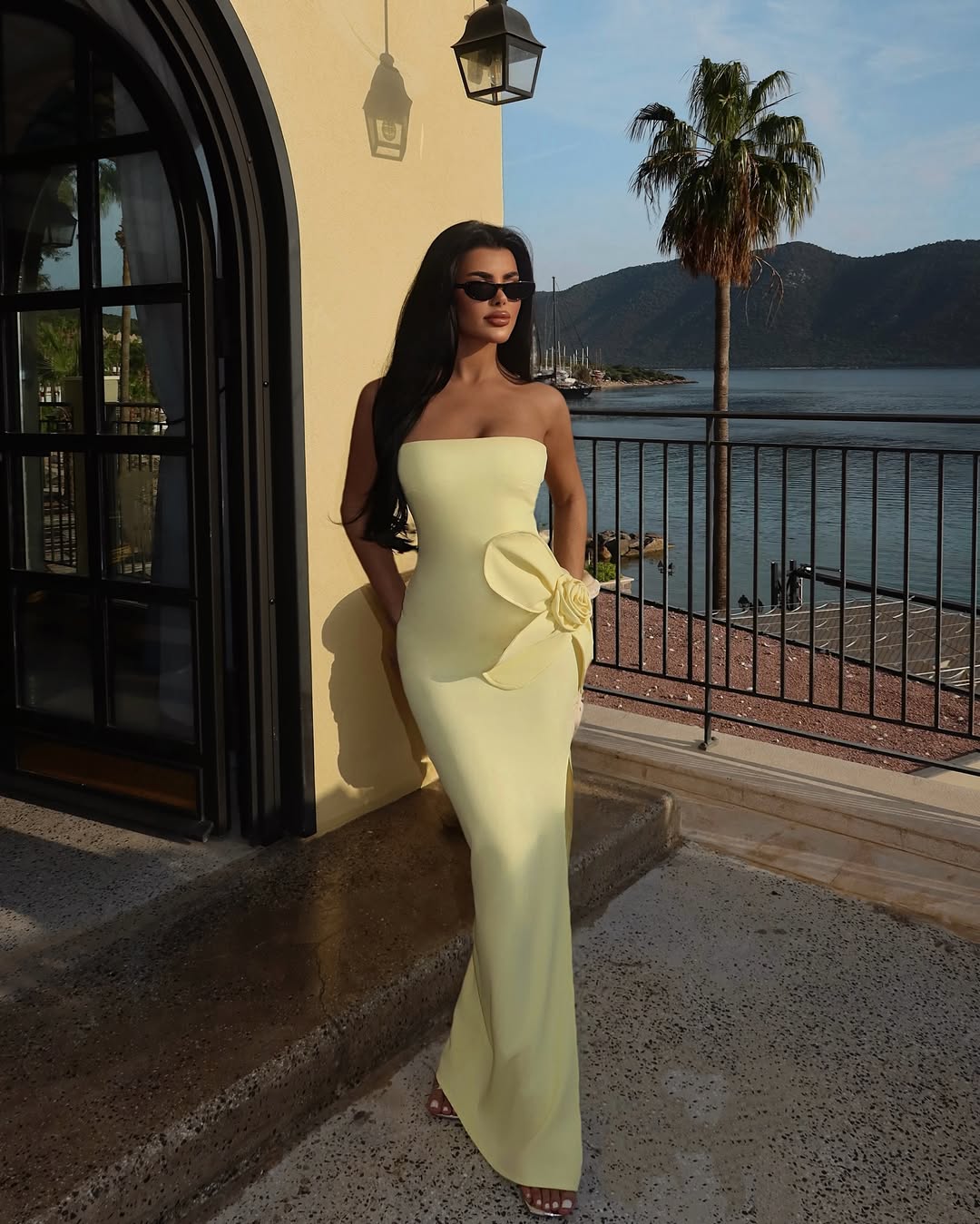 Side Flower Yellow Dress