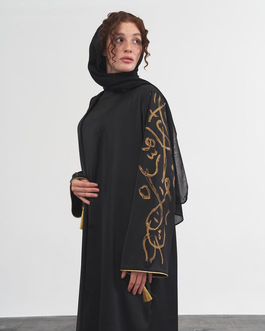 Gold alphabetical black abaya