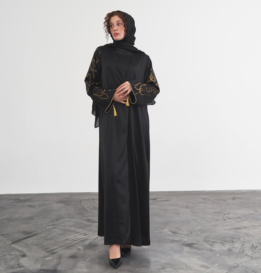 Gold alphabetical black abaya