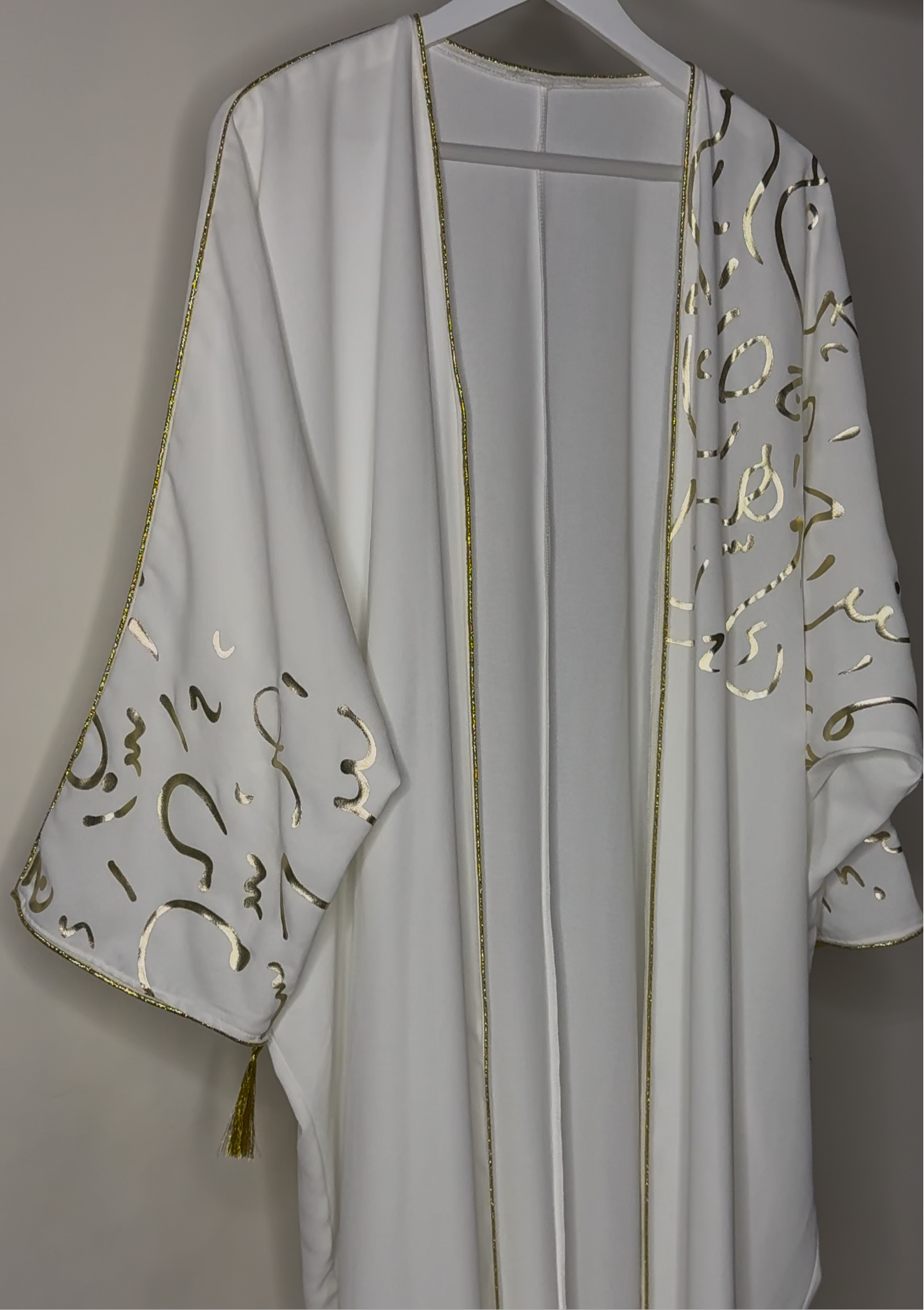 Gold Alphabetical White Abaya