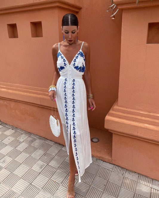 Blue and white dress