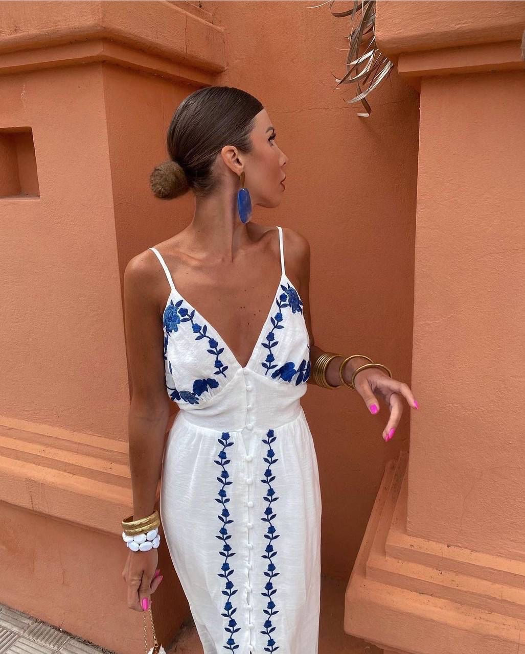Blue and white dress